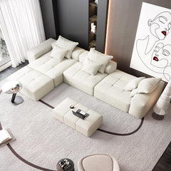 Modern Oversized Modular Sectional Sofa,Sparkling Chenille Fabric Soft Cushion Sofa with 6 Pillows,6 PCS DIY Combination Tufted Sofa,No Assembly Required,BEIGE/WHITE