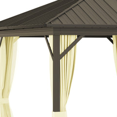 Outsunny 11.9" x 9.8" Hardtop Gazebo with Curtains Netting, Metal Roof Gazebo Canopy with Aluminum Frame and Top Hook, Cream