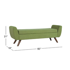 Rae Storage Bench Ottoman with Arms, Olive Green Woven Fabric, 60 Inch