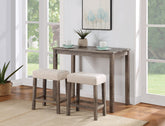 Lusso Brown 3 Piece Counter Height 42" Pub Table Set with Tufted Creamy White Linen Stools