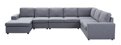 Trento 147"W Light Gray Linen 7 Seat Reversible Modular Sectional Sofa Chaise