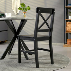 HOMCOM Farmhouse Wooden Dining Chairs Set of 2 with Cross Back, Black