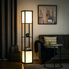 HOMCOM Modern Shelf Floor Lamp with Dual Ambient Light, Standing Lamp Living Room, Bedroom, 10.25"x10.25"x61.5", Black