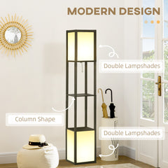 HOMCOM Modern Shelf Floor Lamp with Dual Ambient Light, Standing Lamp Living Room, Bedroom, 10.25"x10.25"x61.5", Black