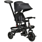 Qaba Kids Tricycle, 5 in 1 Foldable Trike with Reversible Seat, Adjustable Parent Handle, Safety Harness, Wheel Brakes, Removable Canopy, Storage, Tricycle for Toddlers 1-5 Years, Black