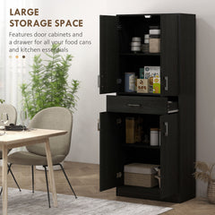 HOMCOM 71" Kitchen Cabinet with Drawer and Adjustable Shelf, Freestanding Tall Kitchen Pantry, Distressed Black
