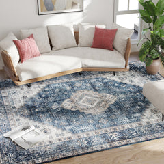 HOMCOM 8x10 Area Rug, Vintage Washable Rug, Non-Slip Floor Carpet for Living Room, Bedroom, Dining Room, Blue