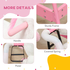 Qaba Kids Spring Rocking Horse Unicon, Ride on Horse for Girls and Boys with Sounds, Plush Animal Ride-on Toy with Soft Feel, Interactive Toy for Kids, Pink