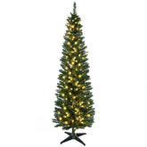HOMCOM 6' Tall Pre-Lit Slim Noble Fir Artificial Pencil Christmas Tree with 200 Warm White LED Lights and 390 Tips, for Christmas Decoration, Green