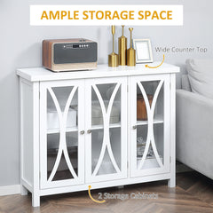 HOMCOM Sideboard, Buffet Cabinet with 3 Tempered Glass Doors, Arc Pattern and Adjustable Storage Shelf, Credenza, White
