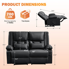 Recliner Loveseat with Massage and Heating for Living Room,Love Seat Manual Oversized Recliner with Cup Holders,Side Pocket for Adult,BLACK