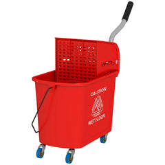 HOMCOM Compact Mop Bucket with Wringer, Mop Bucket on Wheels for Floor Cleaning, 21 Quart, Separate Dirty and Clean Water, Red