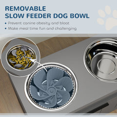 PawHut Elevated Dog Bowls, Large Breed Raised Dogs Bowl Stand with 2 Stainless Steel Bowls, Storage Drawer and Slow Feeder Mat
