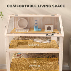 PawHut Wooden Hamster Cage with Detachable Lower Floor, Storage Shelf, Hut, Seesaw, Exercise Wheel, Ramps for Dwarf