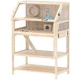 PawHut Wooden Hamster Cage with Detachable Lower Floor, Storage Shelf, Hut, Seesaw, Exercise Wheel, Ramps for Dwarf