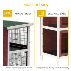 PawHut 54" 2-Story Weatherproof Stackable Elevated Wooden Rabbit Hutch with Enclosed Run and Pull-Out Trays