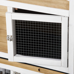 PawHut 90.5" Wooden Rabbit Hutch Bunny Cage Pet Playpen House Enclosure with Double Side Run Boxes, No Leak Tray, Ramp, for Rabbits, Chickens, Ducks, Guinea Pig and Small Animals, White