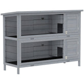 PawHut 54" 2-Story Large Rabbit Hutch Bunny Cage Wooden Pet House Small Animal Habitat Lockable Doors, Tray, Roof, Gray