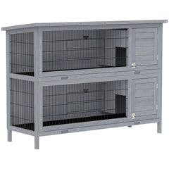 PawHut 54" 2-Story Large Rabbit Hutch Bunny Cage Wooden Pet House Small Animal Habitat Lockable Doors, Tray, Roof, Gray