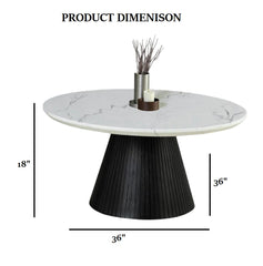 Contemporary Style 3pc Table Set 1x Round Cocktail Table 2x Round End Table Faux Marble Top Black Finish Primary Living Room