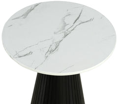 Contemporary Style Round End Table Faux Marble Top Black Finish Primary Living Room