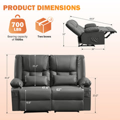 Recliner Loveseat with Massage and Heating for Living Room,Love Seat Manual Oversized Recliner with Cup Holders,Side Pocket for Adult,GREY