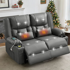 Recliner Loveseat with Massage and Heating for Living Room,Love Seat Manual Oversized Recliner with Cup Holders,Side Pocket for Adult,GREY