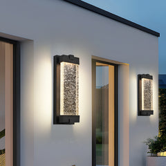 19"(H) Black Aluminum Finish Outdoor Wall Light with Bubble Crystal Glass, LED Light Source, 3000K Warm Light, Weatherproof Exterior Sconce for Patio, Porch, or Garage (1-pack)