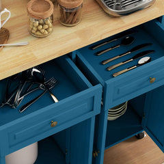 HOMCOM Kitchen Island on Wheels, Rolling Cart with Rubberwood Top, Spice Rack, Towel Rack and Drawers, Turquoise