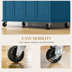HOMCOM Kitchen Island on Wheels, Rolling Cart with Rubberwood Top, Spice Rack, Towel Rack and Drawers, Turquoise