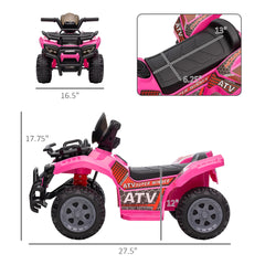 Aosom Kids Four Wheeler Ride on Car, Motorized Quad, 6V Battery Powered Electric Quad with Songs for 18-36 Months, Pink