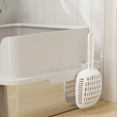 PawHut Stainless Steel Litter Box with High Side, Scoop, Easy Cleaning & Anti-Urine Leakage, for Big Cats, Light Gray