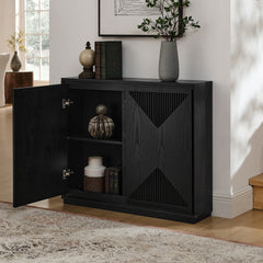 Mid Century Modern V-shape Storage Cabinet, Buffet Cabinet with Storage, Narrow Side Cabinet for Living Room Entryway Hallway Kitchen, Coffee Bar, Black