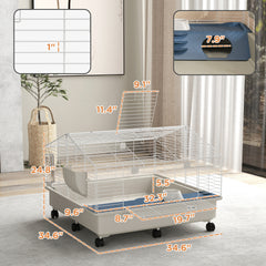 PawHut Rolling Small Animal Cage with Water Bottle, Hay Feeder, Food Dish for Rabbits, Hedgehogs, Guinea Pigs, 35" x 35" x 25"