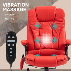 HOMCOM Massage Office Chair, Heated Reclining Computer Chair with 6 Vibration Points, Armrest and Remote, Red