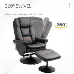 HOMCOM PU Leather Recliner Chair with Ottoman, Swivel Recliner and Ottoman with Round Wrapped Base for Living Room, Black