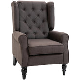 HOMCOM Wingback Accent Chair for Living Room, Button-Tufted Lounge Chair with Round Armrests and Wood Legs, Dark Brown
