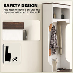 HOMCOM 3-in-1 Hall Tree with Shoe Storage, Coat Rack with Bench, Entryway Furniture with Five Hooks, White Wood Grain