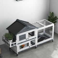 PawHut 65" Wooden Rabbit Hutch, Pet Playpen with Openable Roof & Storage Box for Rabbits and Small Animals, Gray