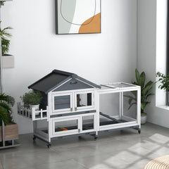 PawHut 65" Wooden Rabbit Hutch, Pet Playpen with Openable Roof & Storage Box for Rabbits and Small Animals, Gray