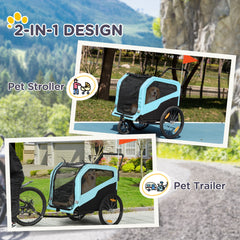 Aosom 2-in-1 Dog Bike Trailer Pet Stroller Carrier for Large Dogs with Hitch, Quick-release Wheels, Foot Support, Pet Bicycle Cart Wagon Cargo for Travel, Blue