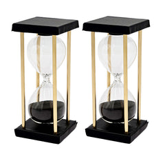 Set of 2, 3x3x7" Stanley 15-minute Hourglass, Framed with an Metal stand, Black