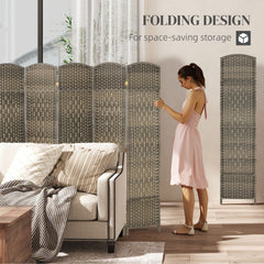 HOMCOM Folding Room Divider Screen 6 Panel 6' Tall Privacy Screen Freestanding Wood Partition for Home Office, Dark Rustic Oak