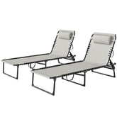 Outsunny 2 Folding Chaise Lounge Pool Chairs with 4-Position Reclining Back, Pillow, Breathable Mesh & Bungee Seat, Dark Blue