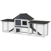 PawHut Outdoor Rabbit House 83" 2 Story Deluxe XL Wooden Rabbit Hutch, Big Bunny Cage w/ Ladder and Run, Dark Gray