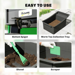 Outsunny 4-Tray Worm Composter Bin, 7.4 Gal Outdoor & Indoor Worm Composter for Recycling Food Waste, Dark Green