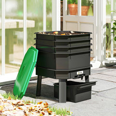 Outsunny 4-Tray Worm Composter Bin, 7.4 Gal Outdoor & Indoor Worm Composter for Recycling Food Waste, Dark Green