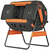 Outsunny Compost Bin Outdoor, 53 Gal Dual Chamber Tumbling Composter with Adjustable Vents, BPA Free Tumbling Composter, Orange