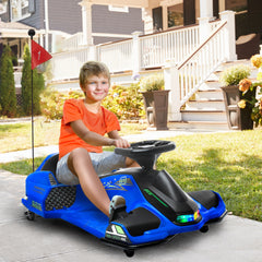 Aosom 12V Electric Drifting Go Kart w/ Slow Start, Music, Lights, Blue