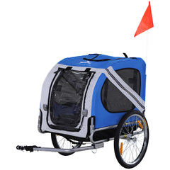 Aosom Dog Bike Trailer, Pet Wagon Bicycle Trailer with Easy Folding Cart Frame, 20" Large Rubber Wheels, 3 Entrances, Mesh Screen, Pet Bike Trailer for Off-Road & Travel, Blue and White